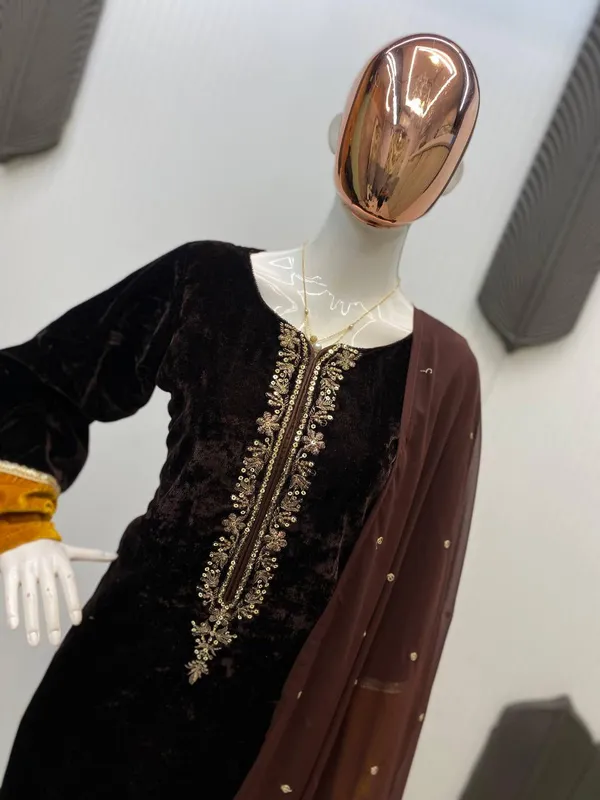 Brown_Premium_Velvet_Dress_For_Women