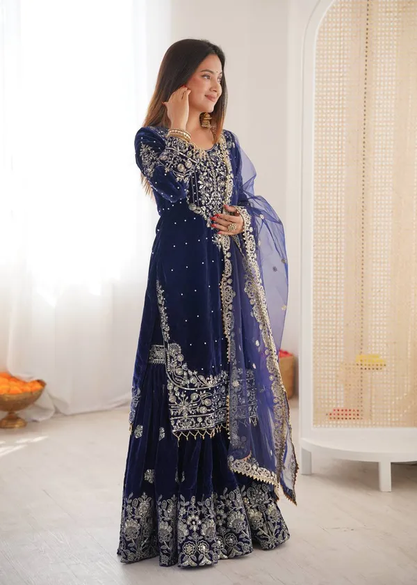 Blue_Designer_Blue_Sharara_Suit_3Pc_Set_For_Women