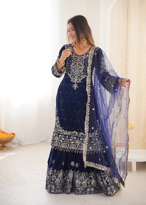 Blue_Designer_Blue_Sharara_Suit_3Pc_Set_For_Women