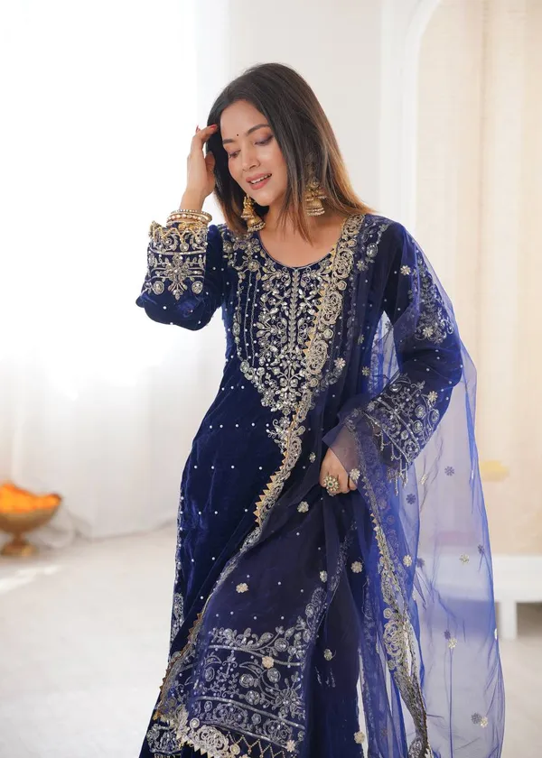 Blue_Designer_Blue_Sharara_Suit_3Pc_Set_For_Women