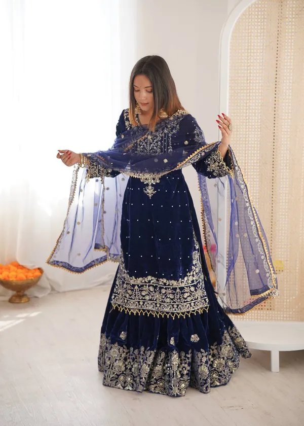 Blue_Designer_Blue_Sharara_Suit_3Pc_Set_For_Women