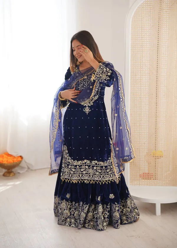 Blue_Designer_Blue_Sharara_Suit_3Pc_Set_For_Women