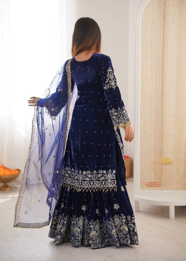 Blue_Designer_Blue_Sharara_Suit_3Pc_Set_For_Women