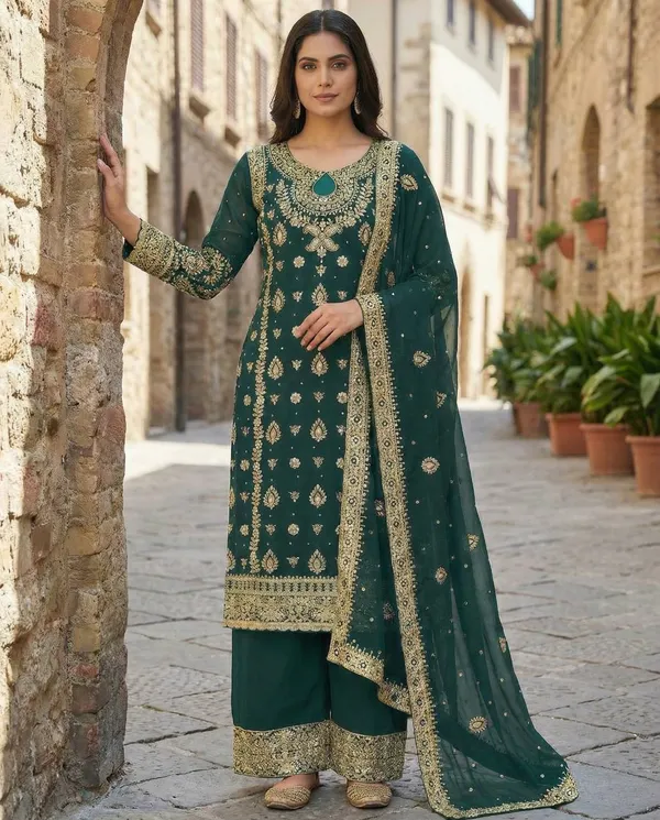 Green_9000Velvet_Kurti_Plazzo_For_Women