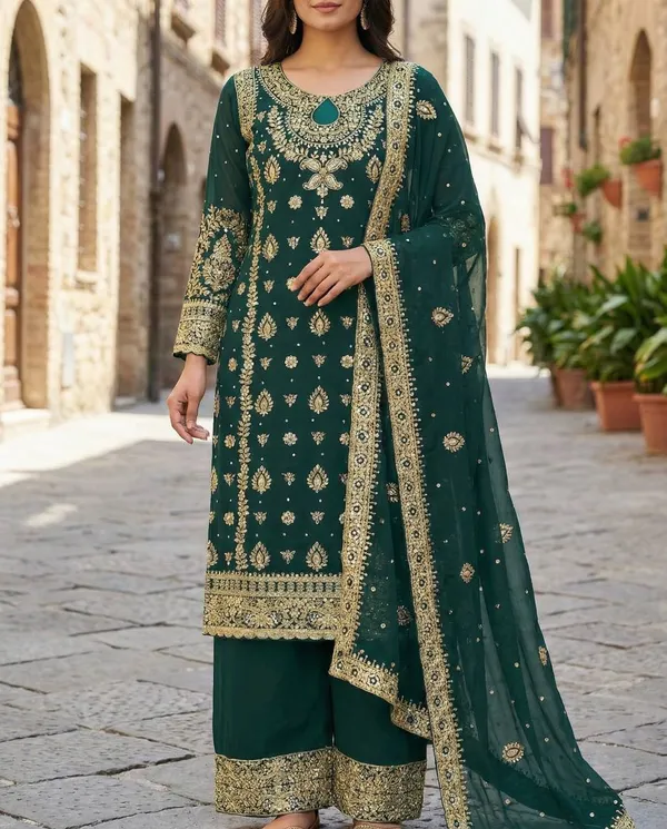 Green_9000Velvet_Kurti_Plazzo_For_Women