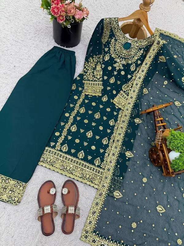 Green_9000Velvet_Kurti_Plazzo_For_Women