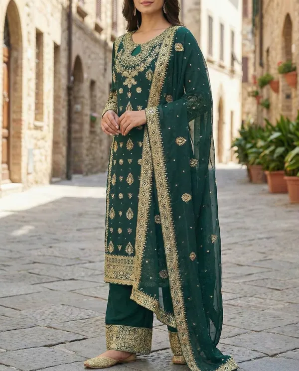 Green_9000Velvet_Kurti_Plazzo_For_Women