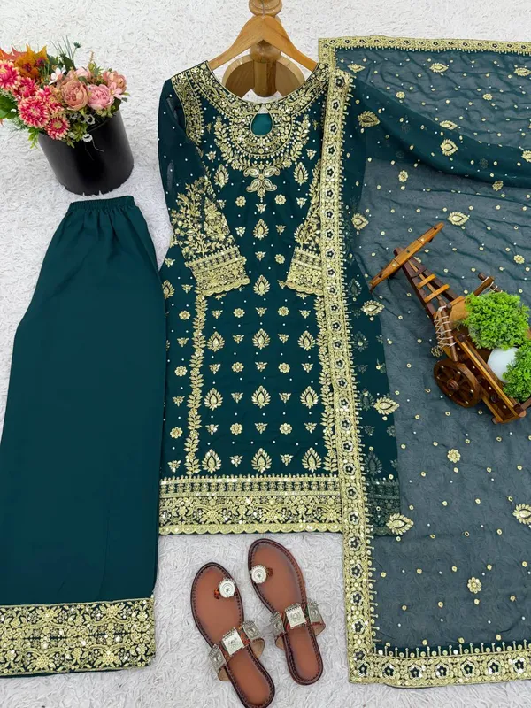 Green_9000Velvet_Kurti_Plazzo_For_Women