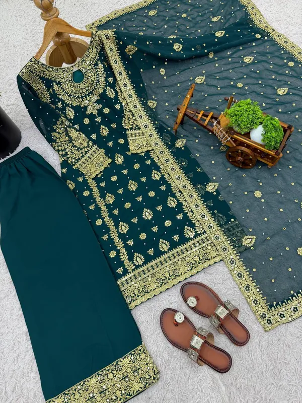Green_9000Velvet_Kurti_Plazzo_For_Women