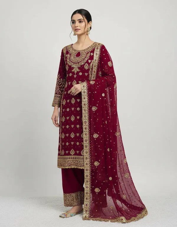 Maroon_9000Velvet_Kurti_Plazzo_For_Women
