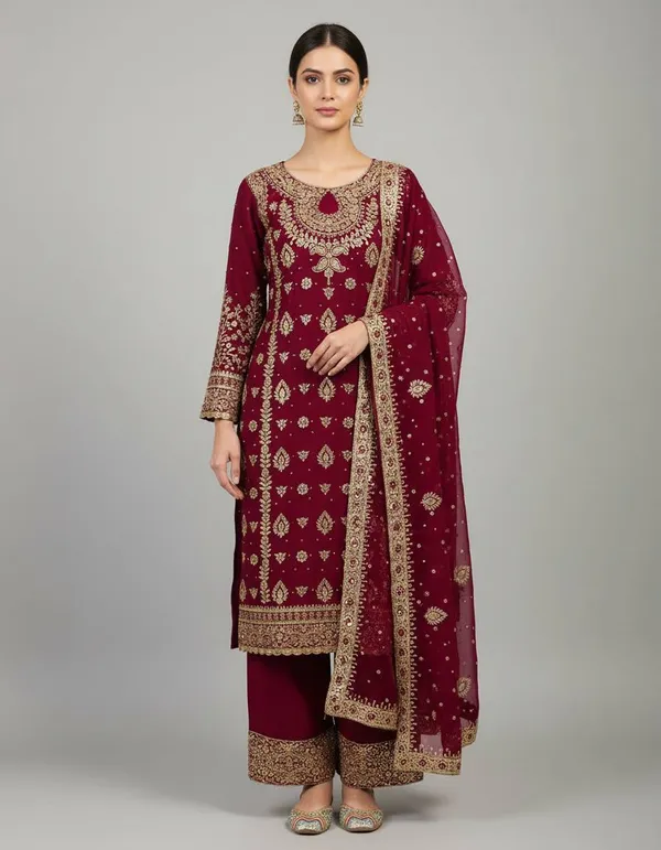 Maroon_9000Velvet_Kurti_Plazzo_For_Women