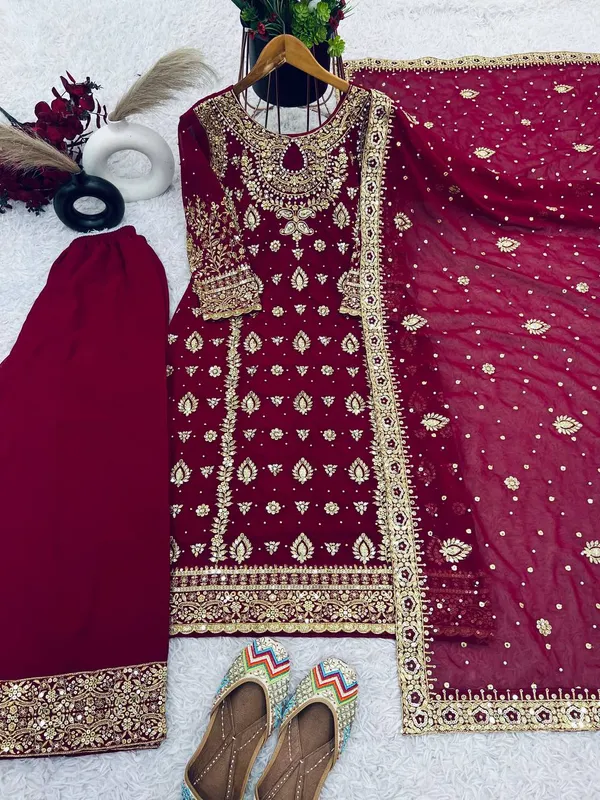 Maroon_9000Velvet_Kurti_Plazzo_For_Women