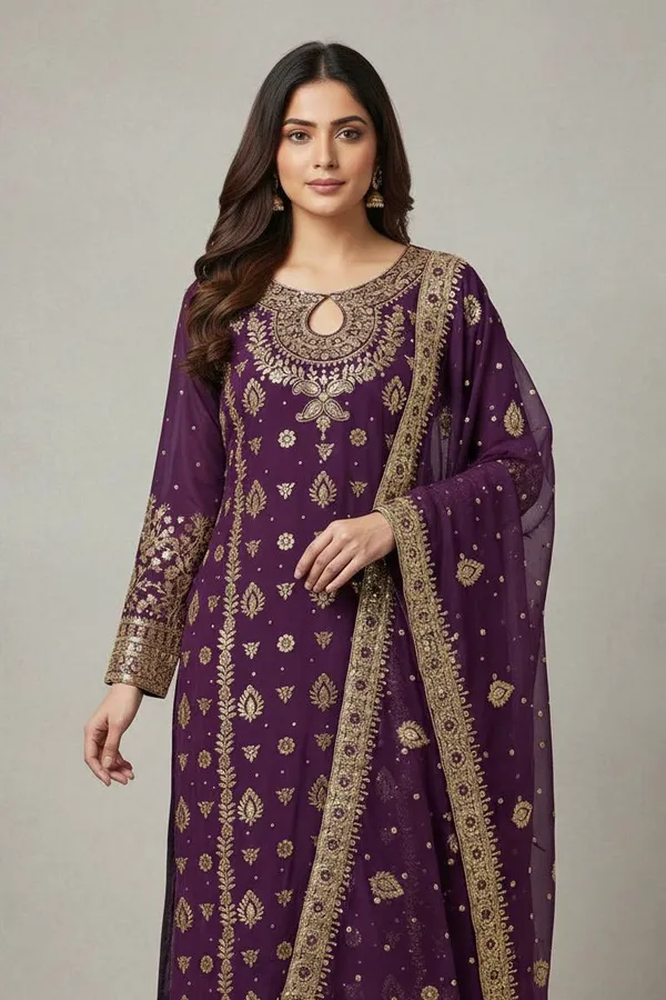 Purple_9000Velvet_Kurti_Plazzo_For_Women