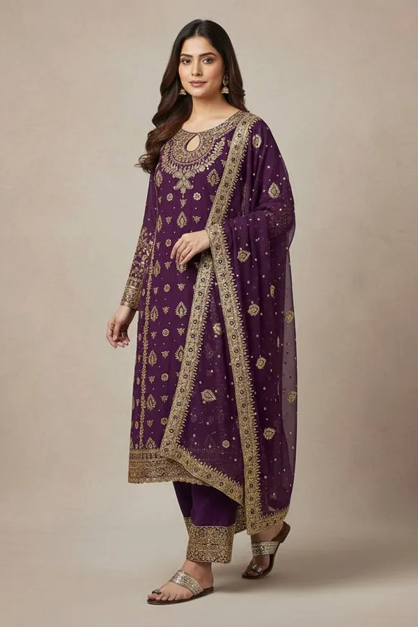 Purple_9000Velvet_Kurti_Plazzo_For_Women