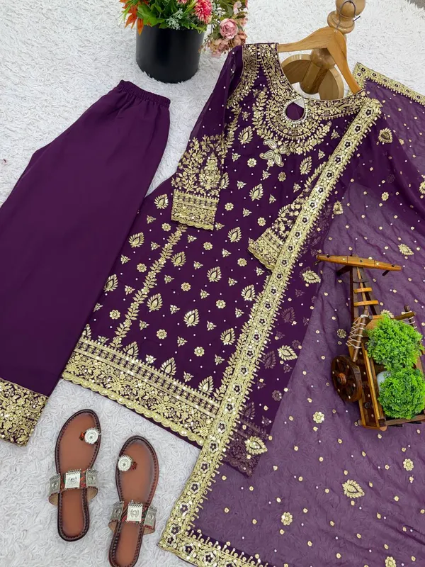 Purple_9000Velvet_Kurti_Plazzo_For_Women