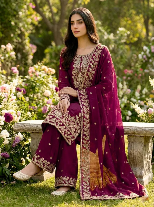 Purple_Fauxgeorgette_Kurti_Plazzo_For_Women