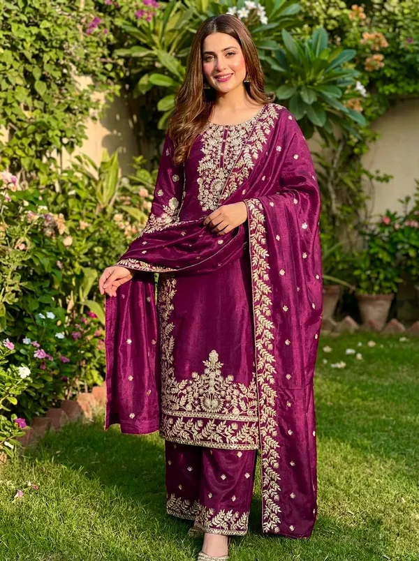 Purple_Fauxgeorgette_Kurti_Plazzo_For_Women