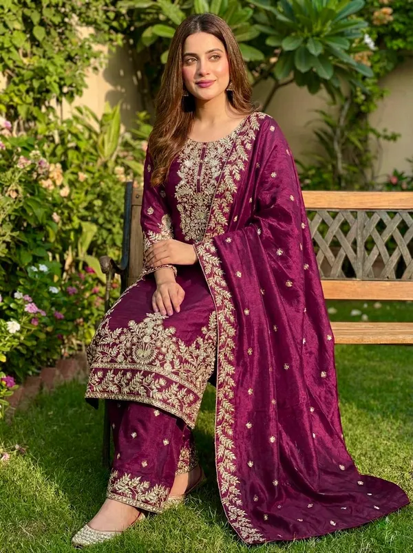 Purple_Fauxgeorgette_Kurti_Plazzo_For_Women