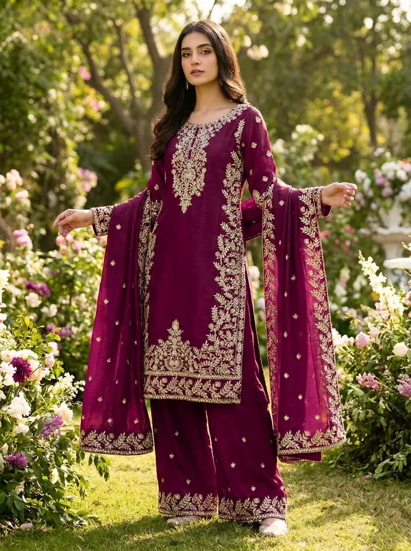 Purple_Fauxgeorgette_Kurti_Plazzo_For_Women