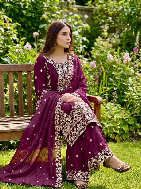Purple_Fauxgeorgette_Kurti_Plazzo_For_Women