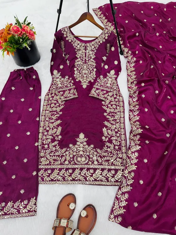 Purple_Fauxgeorgette_Kurti_Plazzo_For_Women