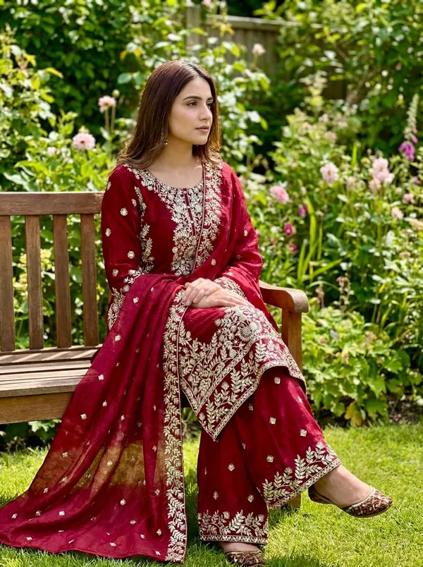 Red_Fauxgeorgette_Kurti_Plazzo_For_Women