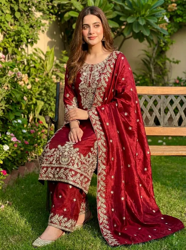 Red_Fauxgeorgette_Kurti_Plazzo_For_Women
