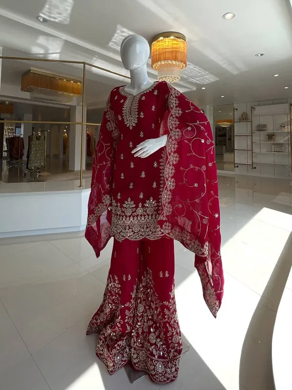 Red_9000Velvet_Kurti_Plazzo_For_Women