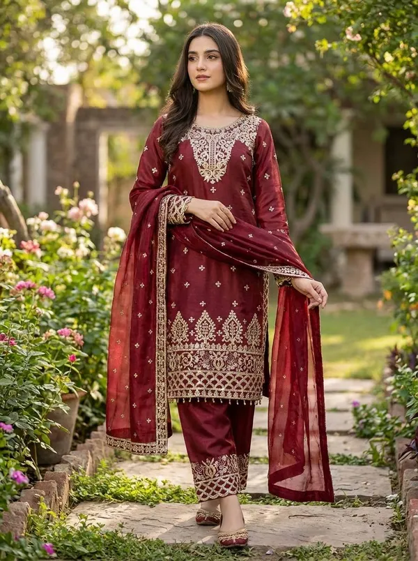 Maroon_Gmysilk_Kurti_Salwar_For_Women