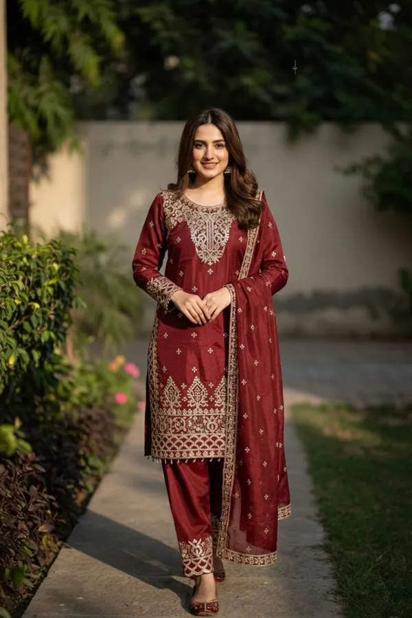 Maroon_Gmysilk_Kurti_Salwar_For_Women
