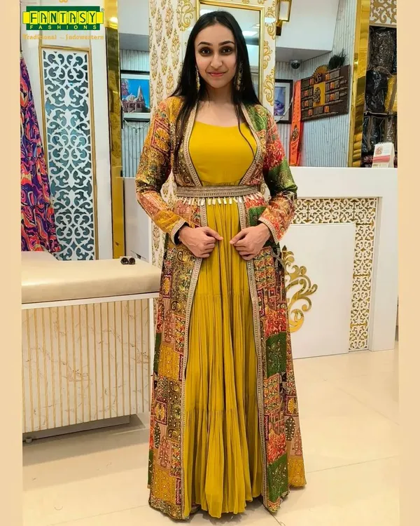 Yellow_Anarkali_Gown_Dupatta_3Pc_Set_For_Women