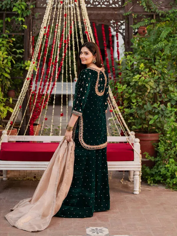 Green_Premium_Viscosevelvet_Sharara_Suit_For_Women