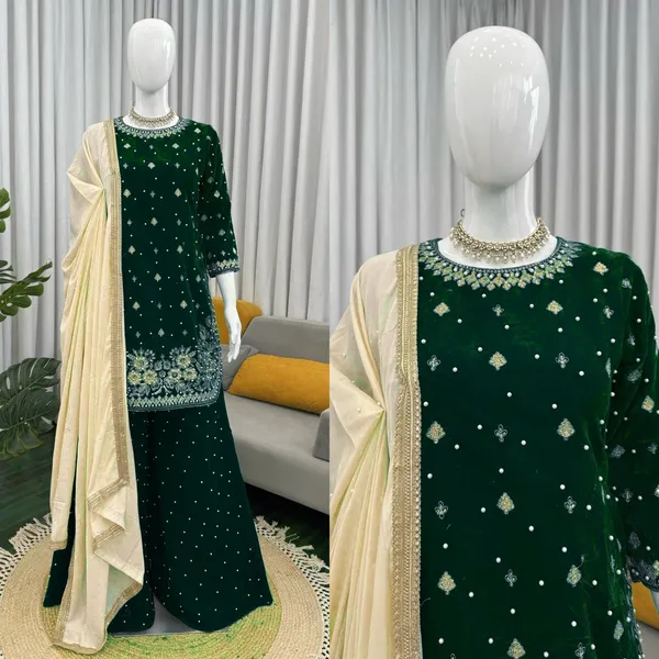 Green_Premium_Viscosevelvet_Sharara_Suit_For_Women