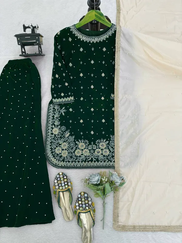 Green_Premium_Viscosevelvet_Sharara_Suit_For_Women