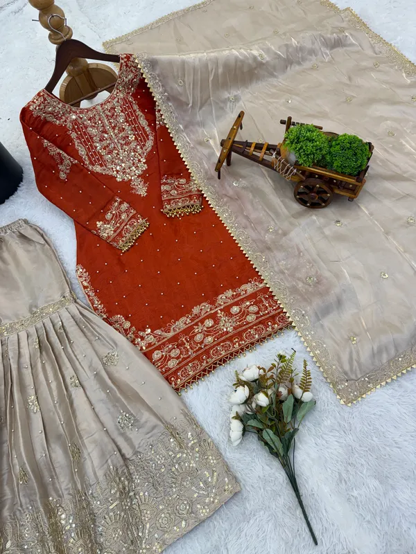 Orange_9000Velvet_Kurti_Plazzo_For_Women