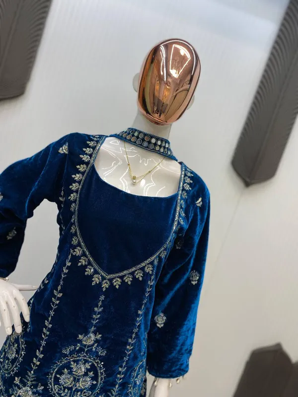 Royal_Blue_Velvet_Three_Piece_Kali_Plazzo_Set_For_Women