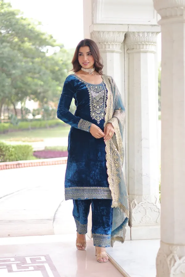 Blue_Premium_Velvet_Dress_For_Women
