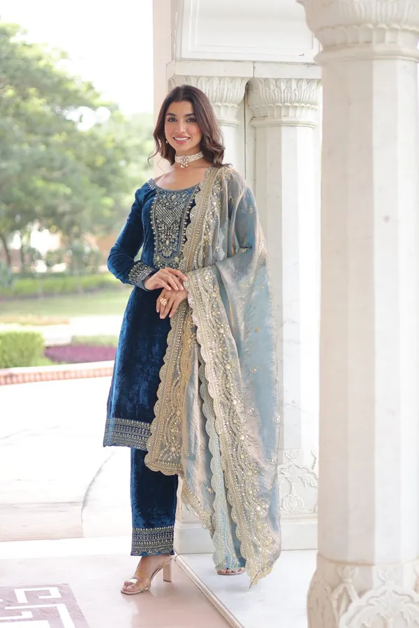 Blue_Premium_Velvet_Dress_For_Women