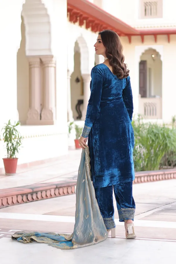 Blue_Premium_Velvet_Dress_For_Women