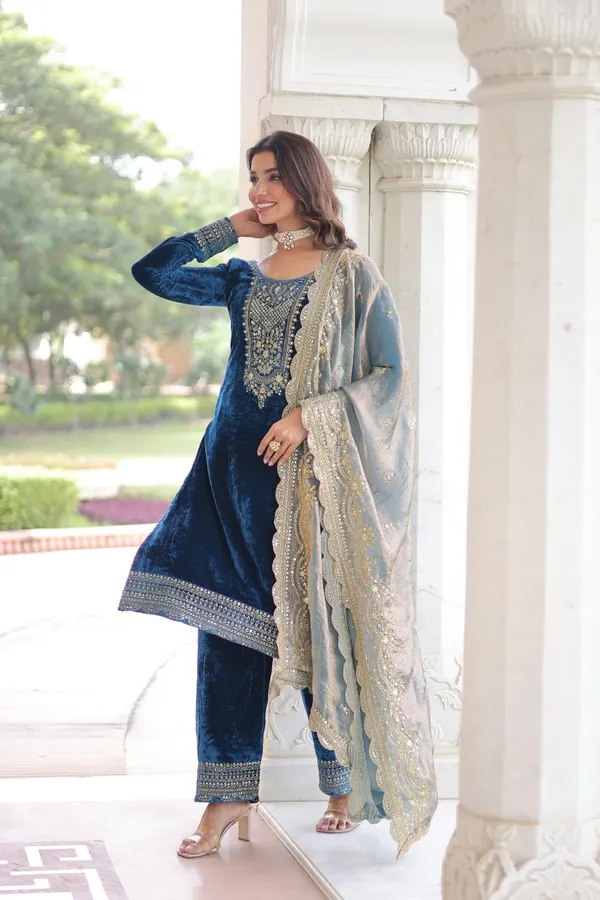 Blue_Premium_Velvet_Dress_For_Women