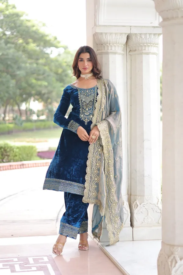 Blue_Premium_Velvet_Dress_For_Women