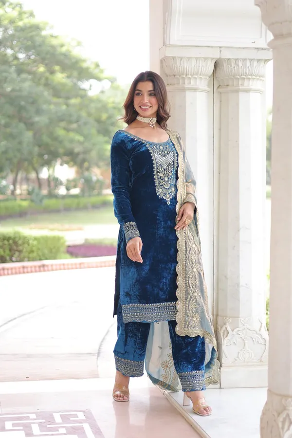 Blue_Premium_Velvet_Dress_For_Women