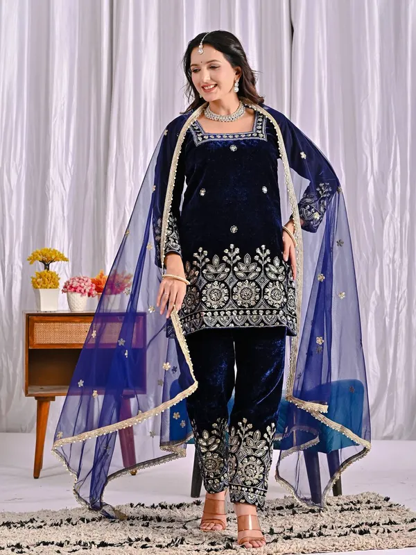 Dark_Blue_Premium_Viscosevelvet_Dress_For_Women