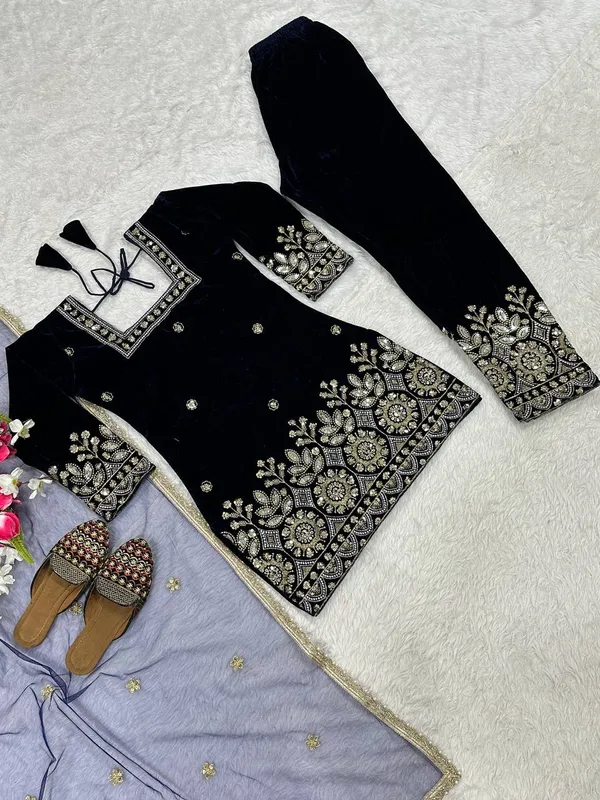 Dark_Blue_Premium_Viscosevelvet_Dress_For_Women