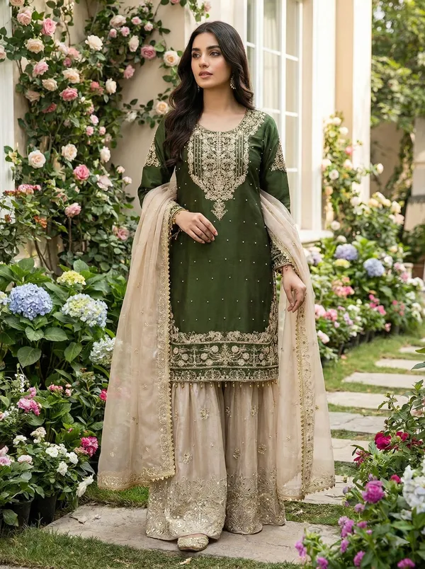 Green_9000Velvet_Kurti_Plazzo_For_Women