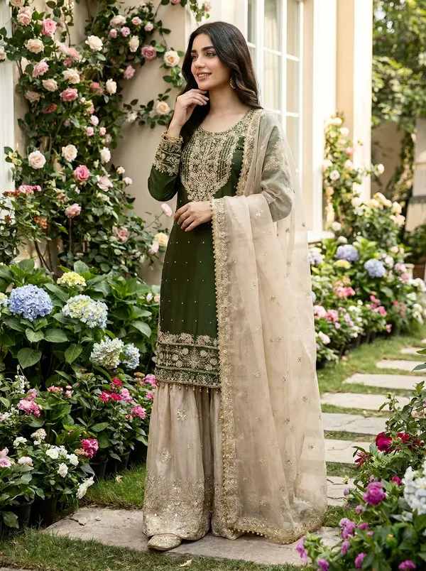 Green_9000Velvet_Kurti_Plazzo_For_Women