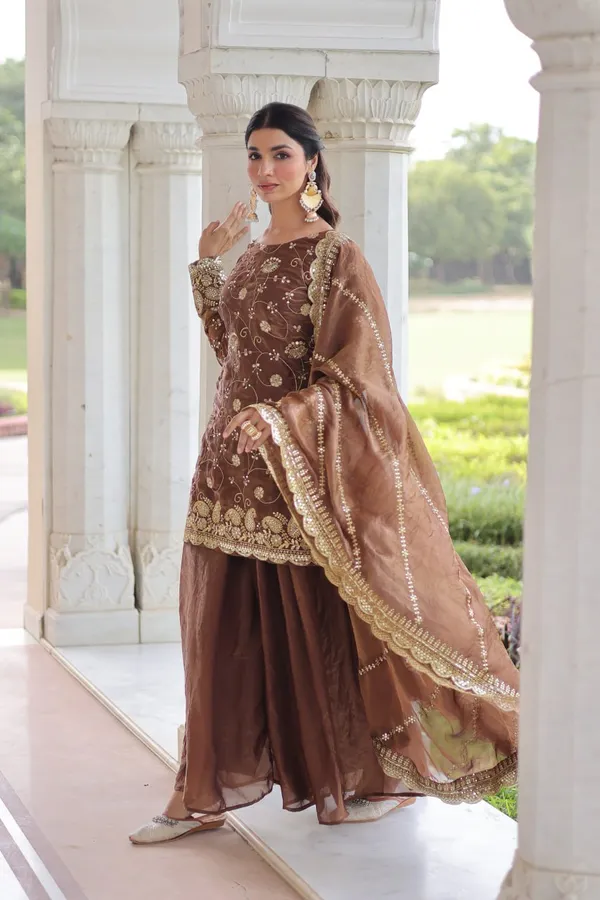 Brown_Premium_Synthetic_Sharara_Suit_For_Women