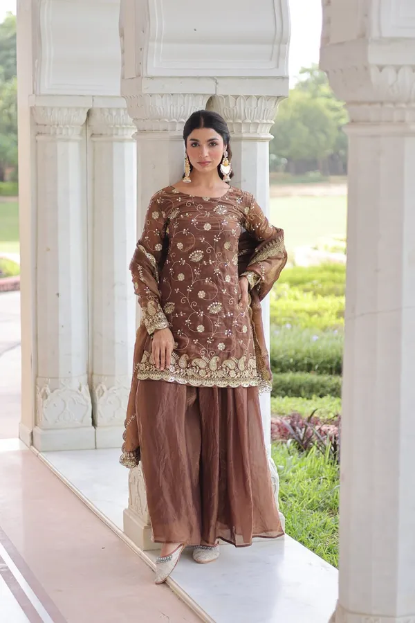 Brown_Premium_Synthetic_Sharara_Suit_For_Women
