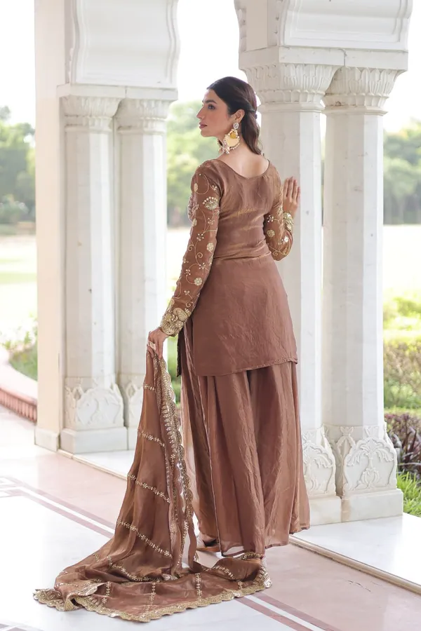Brown_Premium_Synthetic_Sharara_Suit_For_Women