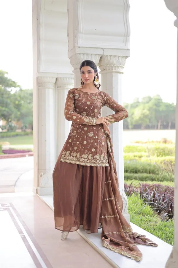 Brown_Premium_Synthetic_Sharara_Suit_For_Women